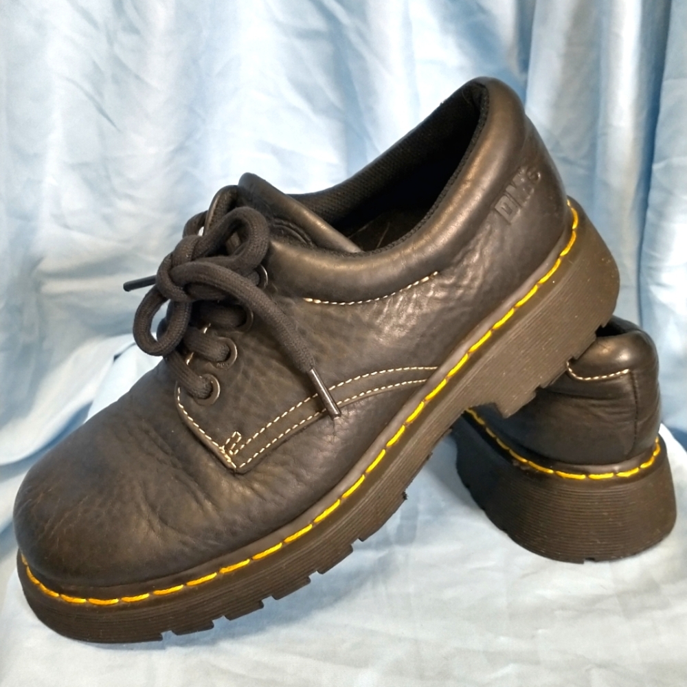 Dr. Martens Black Leather Platform Women Shoes. Size-8